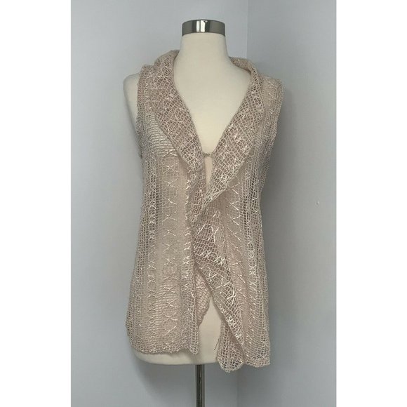 Keren Hart Womens Sleeveless Crochet Open Front Vest Top Beige SZ S Boho Hippie - Picture 1 of 5